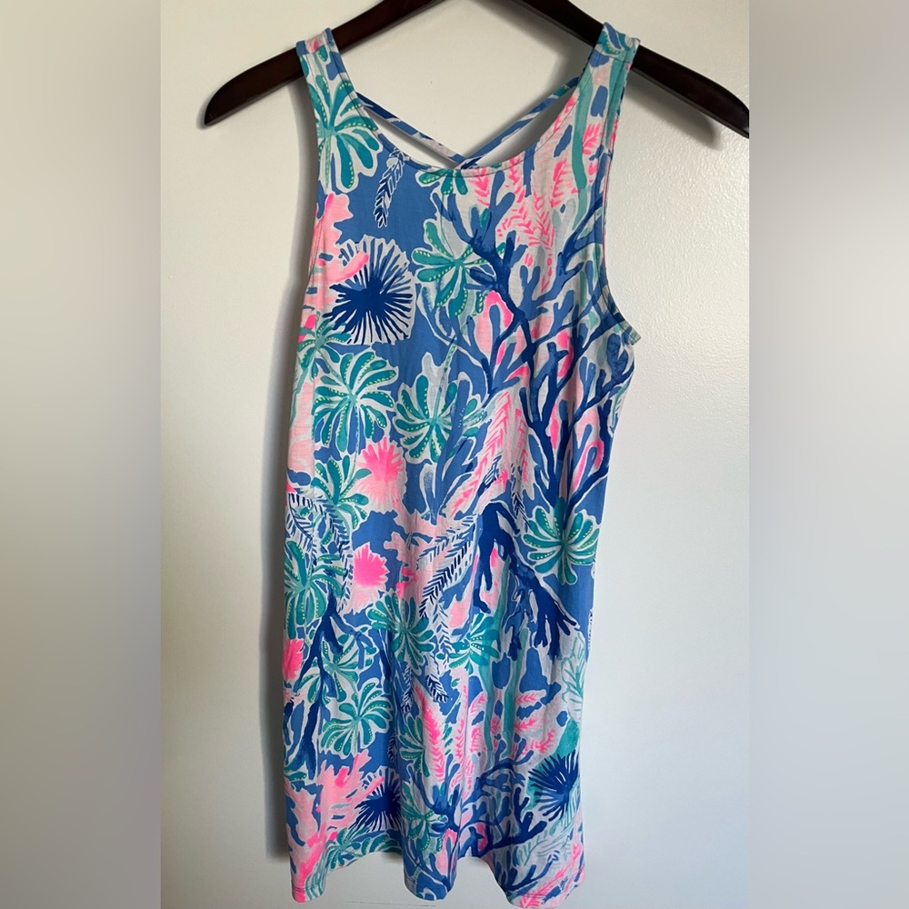 Lilly Pulitzer Kristen Dress Jet Stream Blue Pink Cotton Spring Summer Tropical